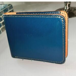Authentic Naughtiam Blue / Tan Cowhide Leather Bifold Wallet